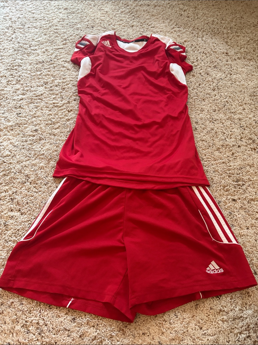 adidas Red and White Women's Athletic Shorts Set